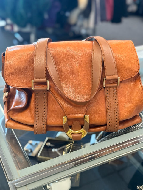Celine Satchel Brown Leather Gold Hardware Handbag