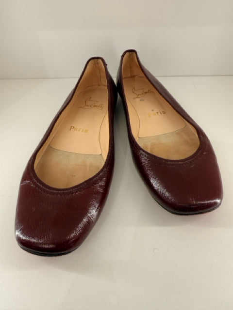 Christian Louboutin Sz 6.5 Burgandy Patent Leather Flats Shoes