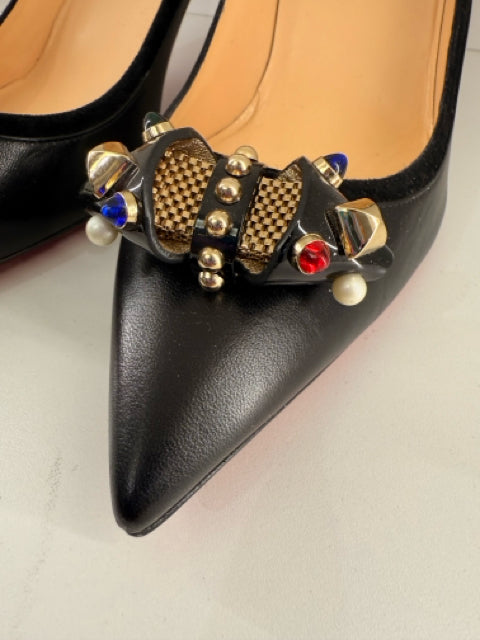 Christian Louboutin Patent/leather/suede Cabochon/pearls & bow 3" heel Mismatch 41/42 Pumps Shoes