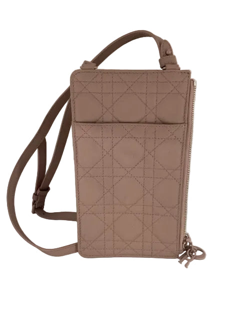 Christian Dior Lady Dior Card Holder Crossbody tan 
