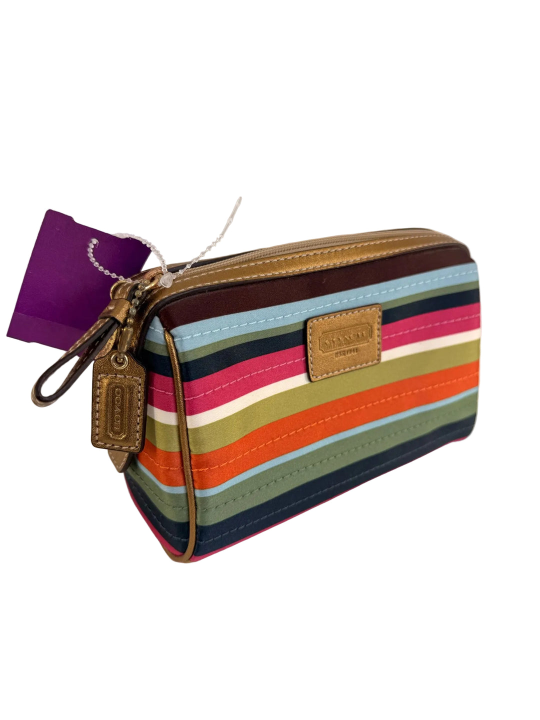 Coach Y2K Stripe Nylon Cosmetic Case Multi stripe make up bag 