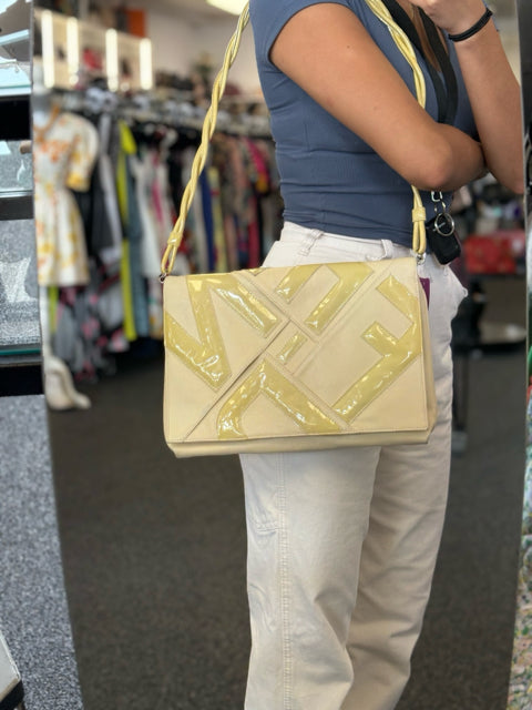 Fendi Leather Clutch Shoulder Bag
Vintage Leather Clutch 
Yellow Leather Strap
Front Flap opening