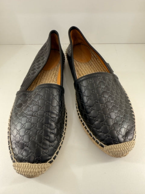 Gucci Black Espadrilles Sz 8.5 Microguccissima Slip Ons Shoes