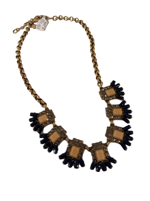 J.Crew gold plated 7 station necklace with yellow, blue and rhinestones