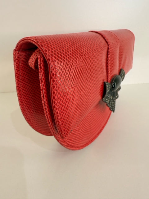 Vintage Judith Jack Red Lizard 1/2 Moon w/ Onyx Closure Cross Body Purse Bag