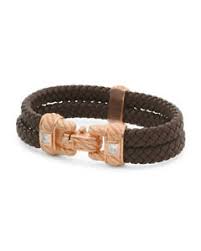 Judith Ripka Bracelet Double Braided Brown w Gold Detail  & 2 CZ 