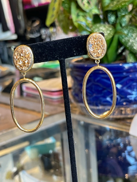 Marcia Moran Druzy Earrings Gold Dangle 

Open Oval w/Druzy Gold Post 

