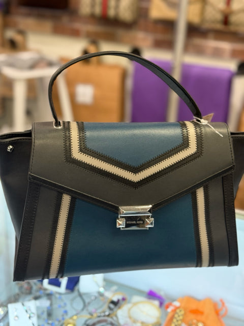 Michael Kors Leather "Whitney" Envelope Top Handle 3 Color Bag. Blue,   Black, White