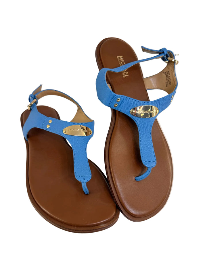 Michael Kors Blue Sandals Sz 8 Brown leather metal hardware 