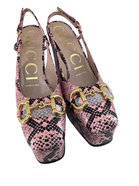 NIB Gucci Chunky Pink Python Platfrom GG Slingback Sandal Designer Sz 36