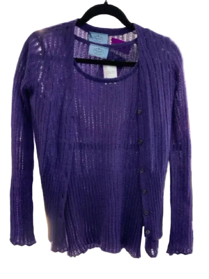 Prada Sweater Cardigan Twin Set purple mohair Size Small