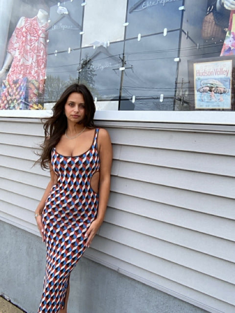 Ronny Kobo Sz XS Multi Color Maxi Dress
Tank Dress Triangle Pattern w/ Side Openings