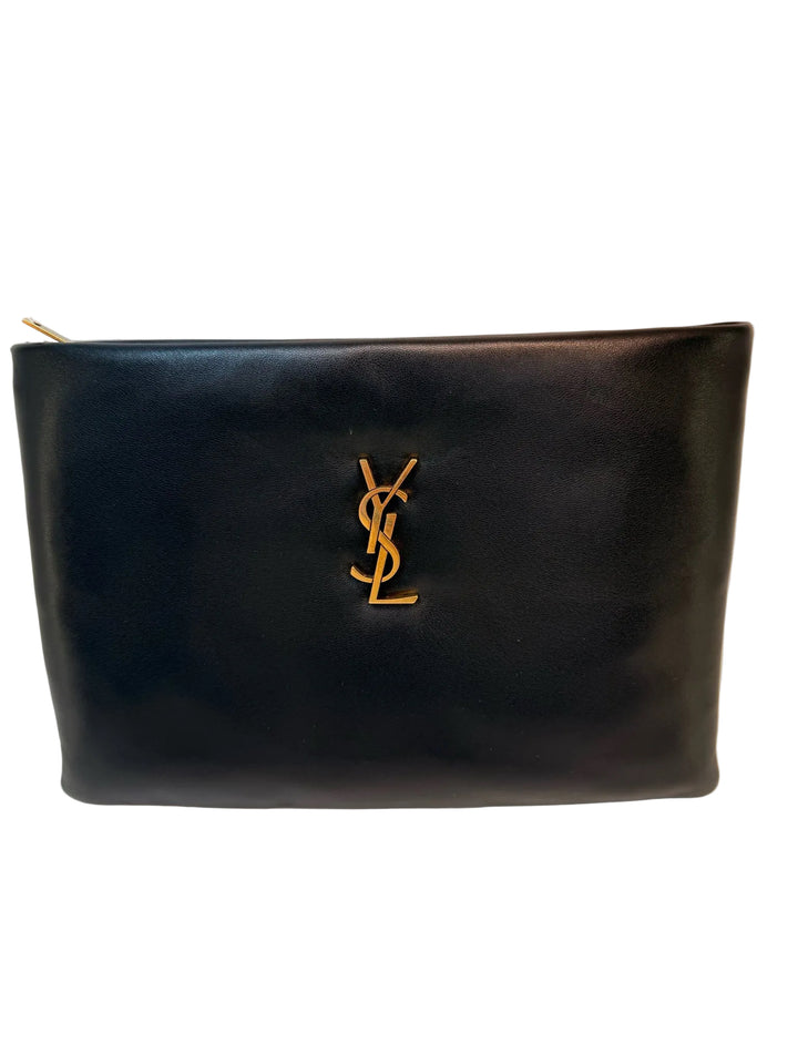 Saint Laurent Pillow Clutch Lambskin Clutch Gold Hardware Zipper 