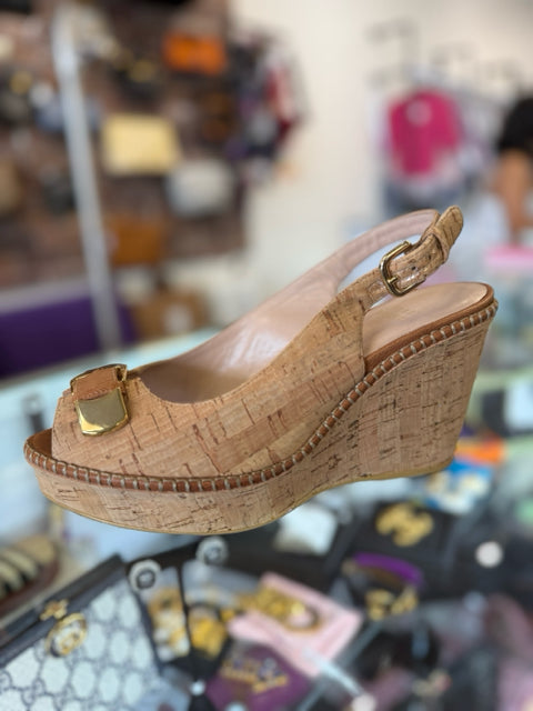 Stuart Weitzman Sz 6.5 Cork Wedge Sandals w/ Box
NEW IN BOX peep toe belt buckle 