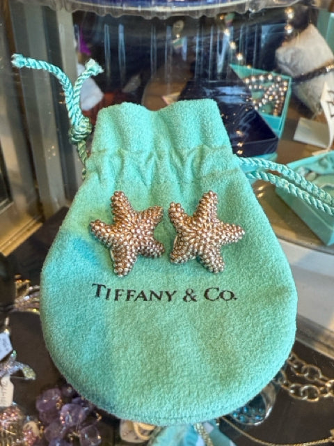 Tiffany Designer Bumpy Star Fish Sterling silver Earrings