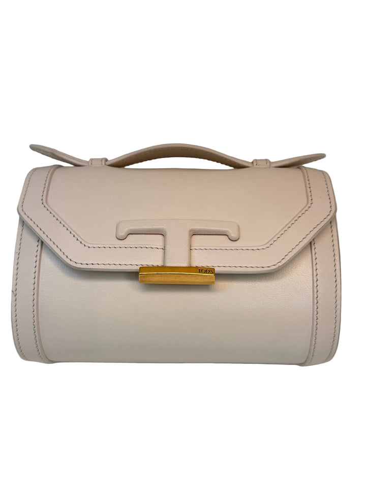 Tod’s Cream Mini Designer Bag Timeless Flab with gold hardware 