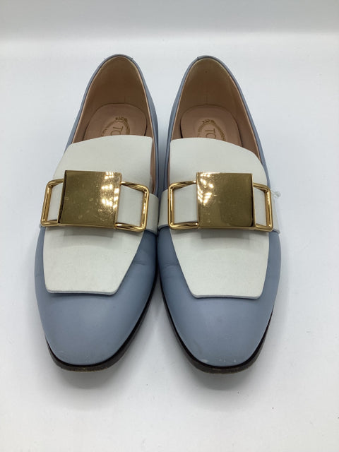 Tods Loafer Shoe 

light blue/white vamp gold square buckle 