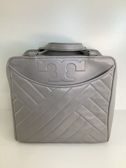 Tory Burch Alexa 2 Handle Chevron Grey Leather Hand Bag Bowler