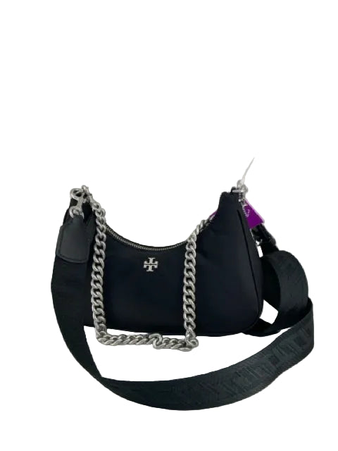 Tory Burch 151 Mercer Small Crescent Nylon Crossbody bag with silver chain