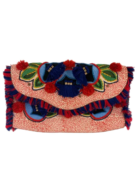  Tory Burch Fold Over Bead and Tassel Clutch Bag