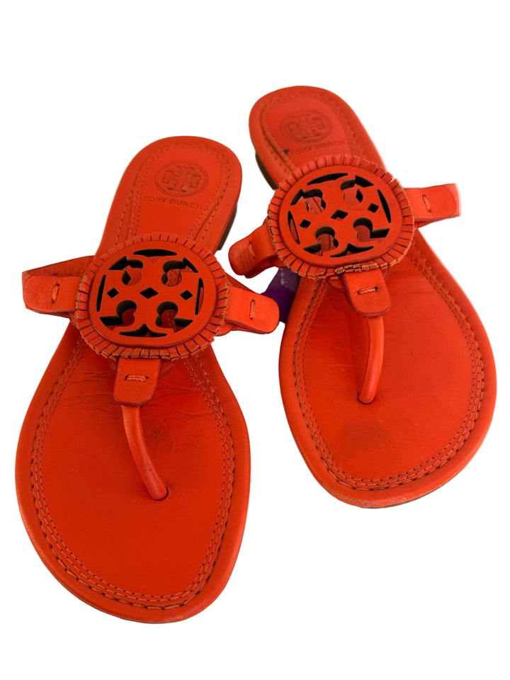 Orange Tory Burch T strap millers in very good good condition 