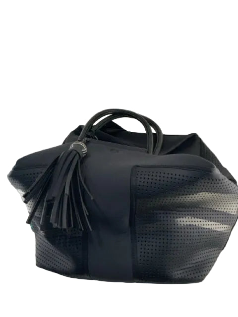 black Tory Burch Spirit Chevron Sport Wristlet Tote Bag neoprene with tassle