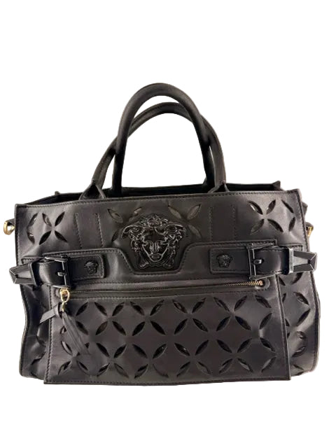 Versace Designer Palazzo Perforated Leather Tote with god hardware 