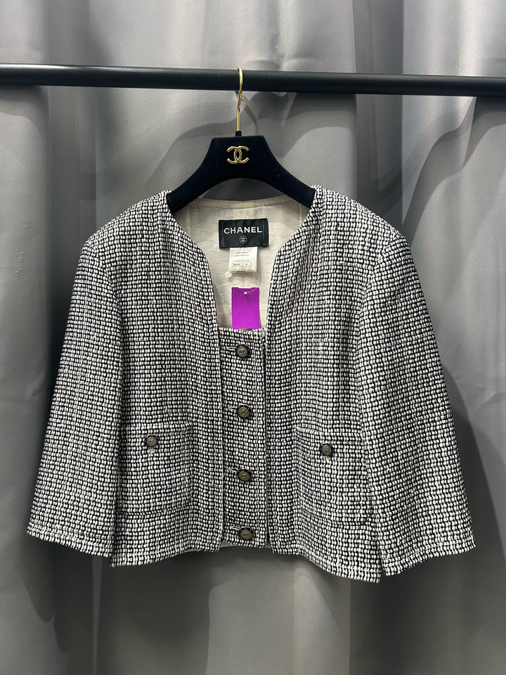 Chanel 14 Cruise Crop Bracelet Sleeve Tweed CC Buttons Jacket Sz 36