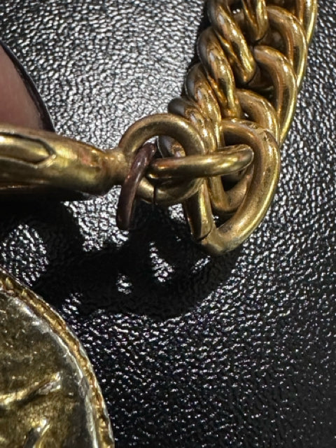 Vintage Chanel Gold plated curb link/coin pendant IN BOX Bracelet
