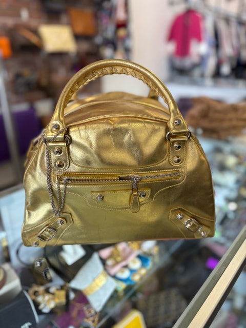 Balenciaga Leather Gold Moto City Bags Hand Bags