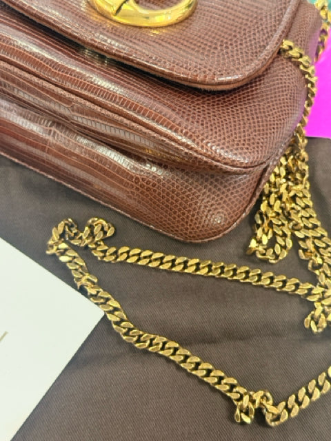Pre Owned Gucci Lizard Brown Designer Bag W/ Dustbag