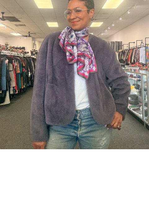 Chic Lavender Faux Fur Coat Jacket. Size M/L