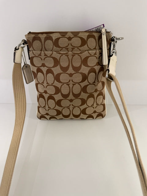Pre Owned  Coach Logo Canvas Tan and Brown Cross Body