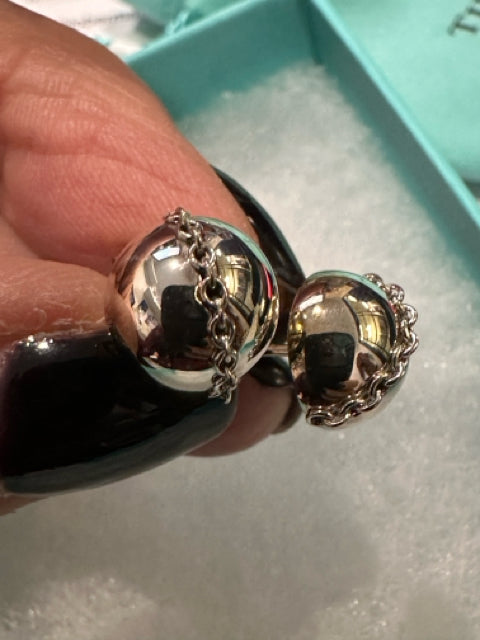 Tiffany Earrings Bolt Post Stud w Chain with BOX