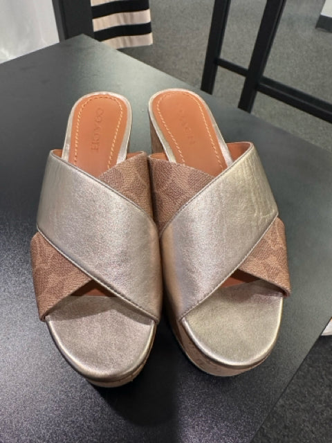 Coach Sz 9 Metallic Wedge Sandles Shoe