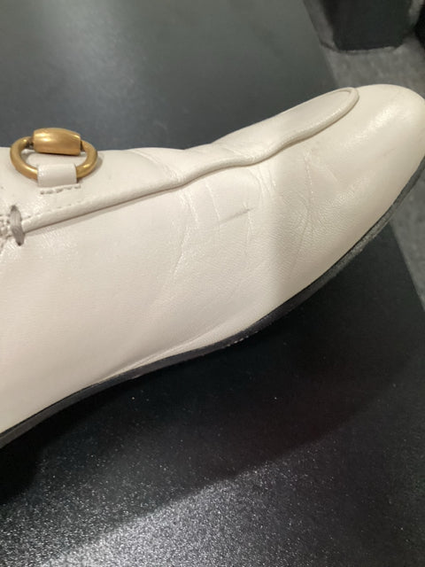Pre Owned Gucci Sz 38 Cream Horsebit Mules Shoes