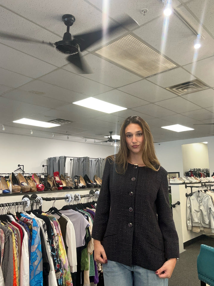 Chanel Purple and Black Boucle Blazer Sz 40