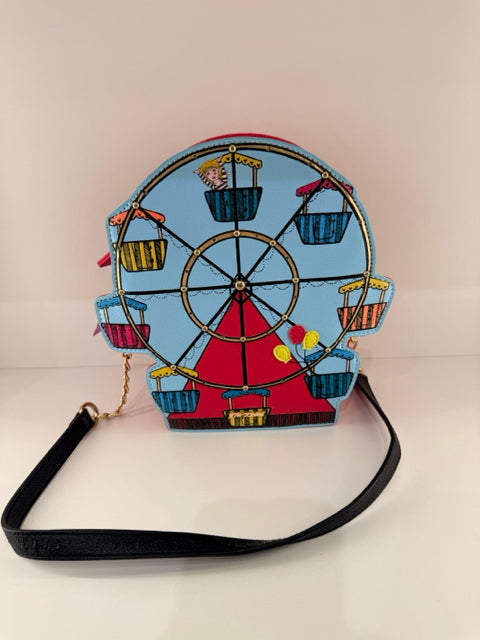 Pre Owned Betsy Johnson Leather Pink Ferris Wheel Style Hand Bag