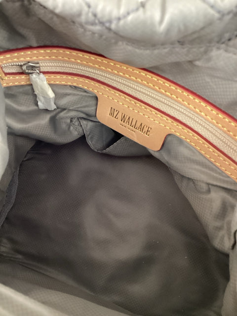 NWT Mz Wallace Medium Nylon Greyw/ Pink Accents Cross Body Bucket Bag.