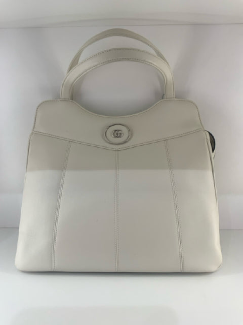Pre Owned Gucci Chalk White Medium GG Tote w Chain Shoulder Strap Designer Bag