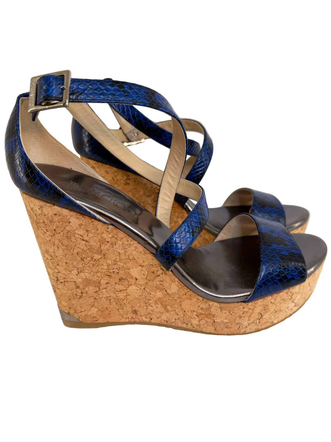 Jimmy Choo Navy Snake Designer Shoes Sz 41