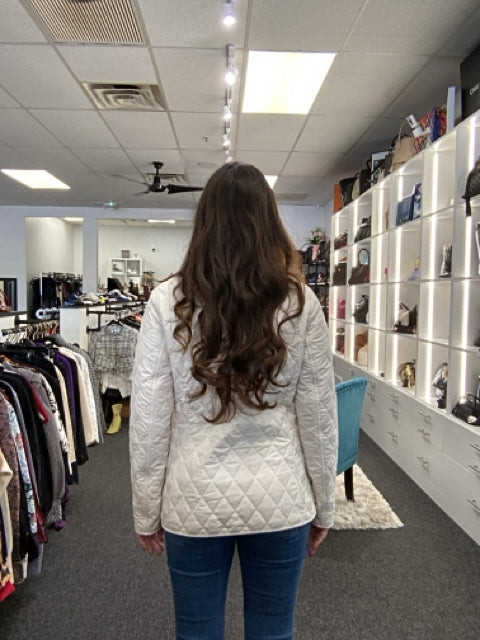 Pre Owned Barbour Sz 6 Quilted Pattern Corduroy Collar Cream Jacket