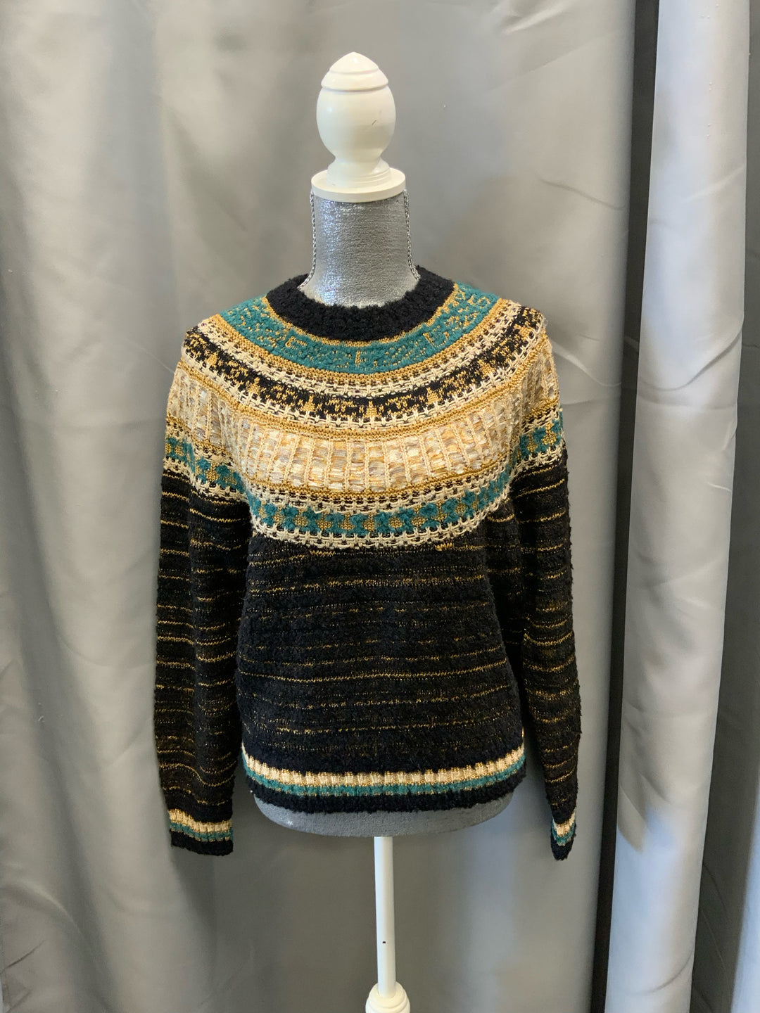 Chanel 19A L/S Crew neck Gold and Teal Bib Sweater Size 38