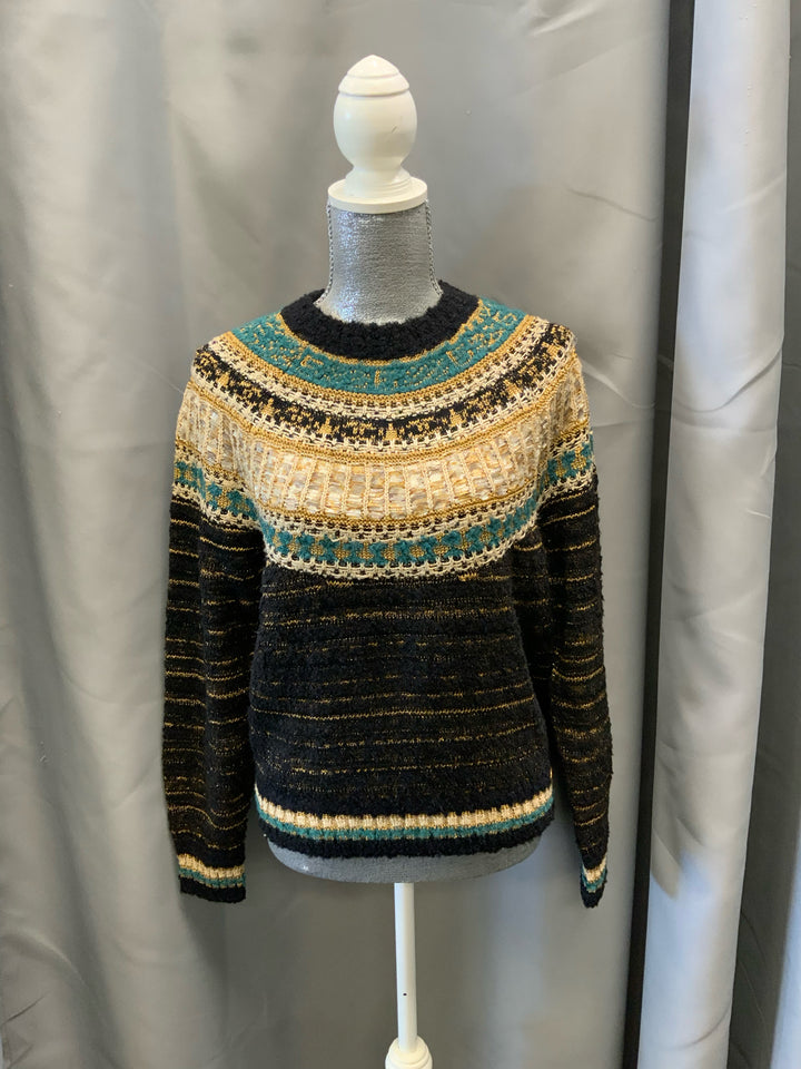 Chanel 19A L/S Crew neck Gold and Teal Bib Sweater Size 38