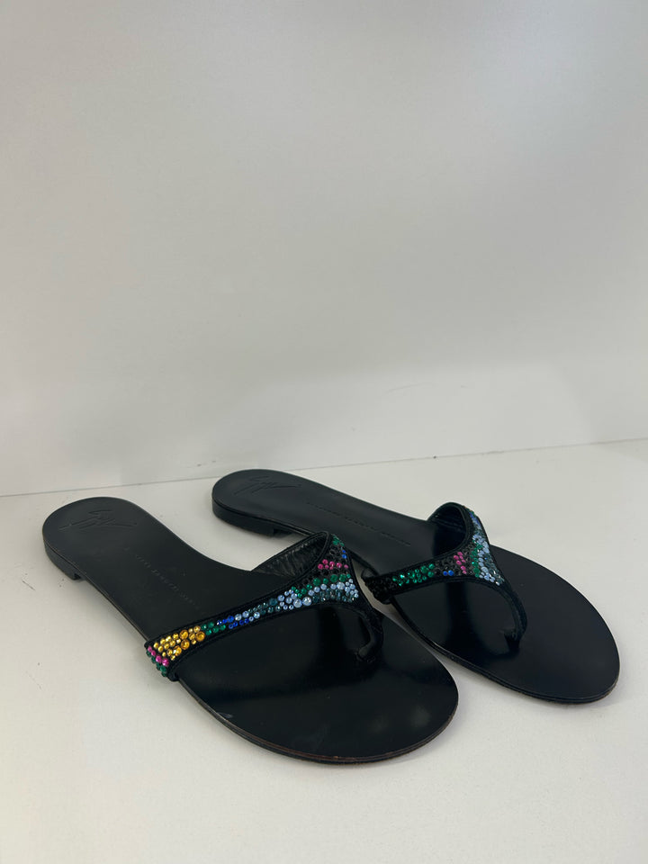 Giuseppe Zanotti Crystal Thong Sandals  Designer Shoes Sz 39.5
