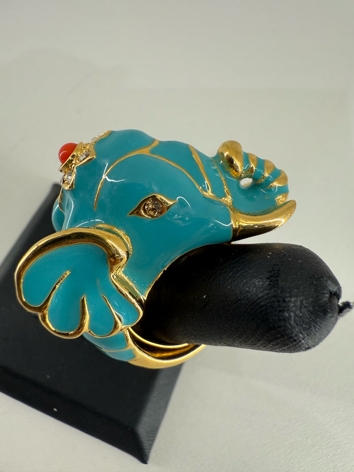 Kenneth Jay Lane Enamal Elephant Ring Size 7.5