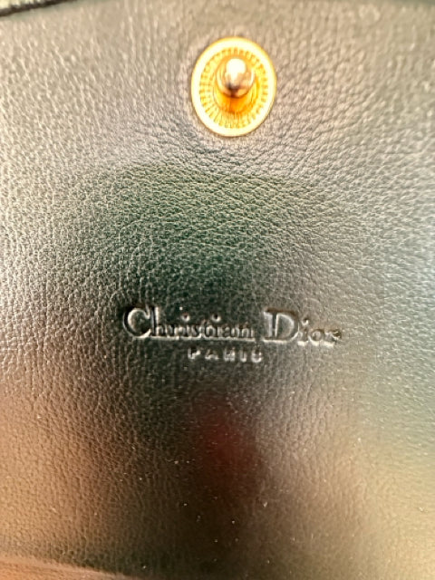 Vintage Christian Dior Green Leather Wallet w/ Gold CD Hardware