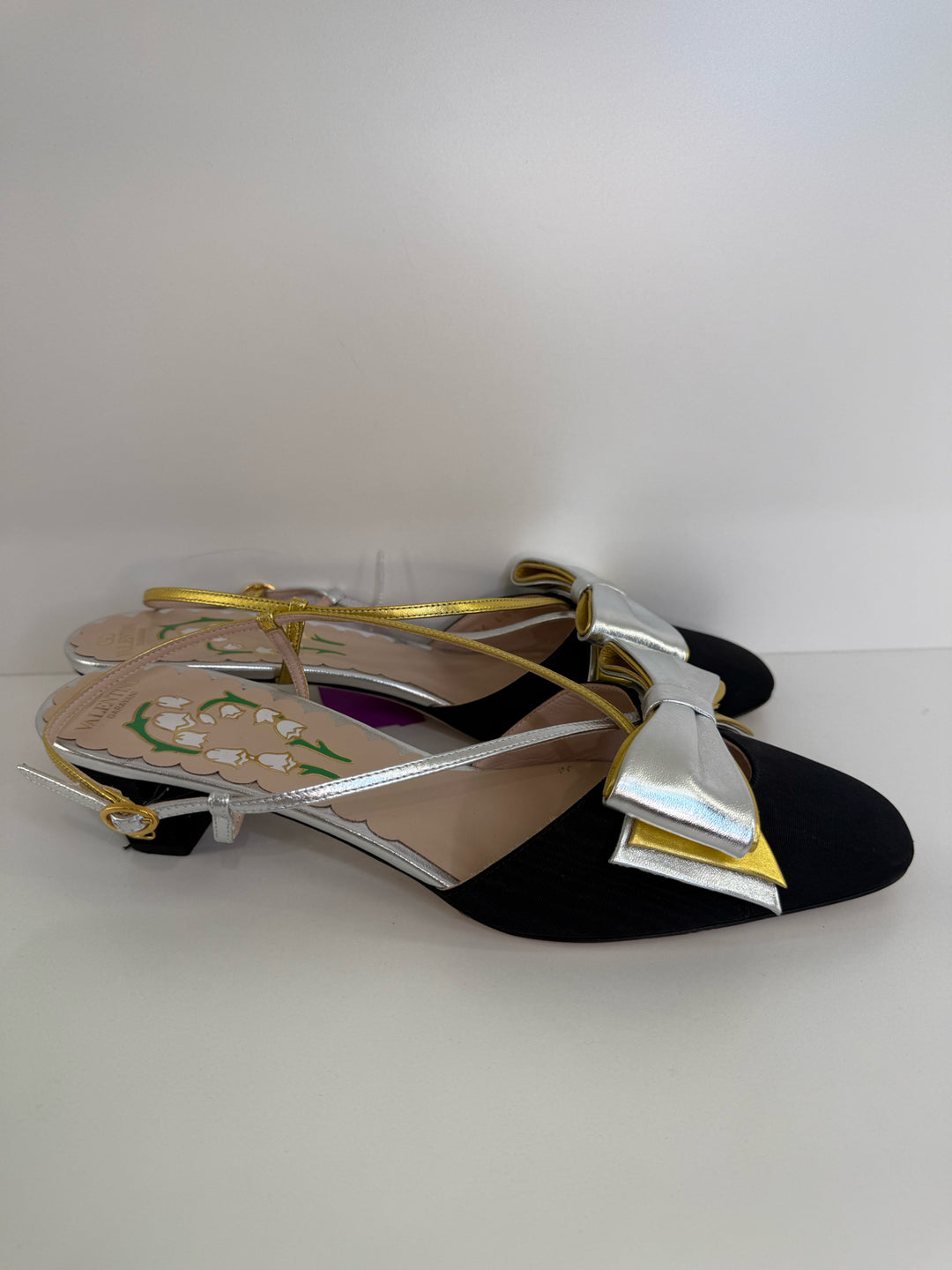 Valentino Bowow Moire Slingback Designer Shoes Size 10.5