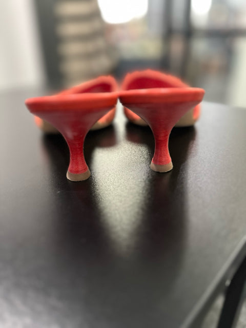 Manolo Blahnik Sz 39 Orange Kitten Heels Sandals Shoe