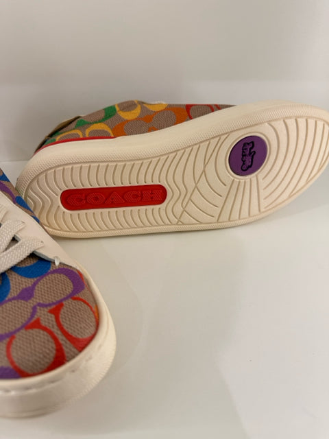 Pre Owned Coach Sz 6 lace up multicolor coated canvas sneakers